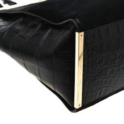 MICHAEL Michael Kors Black Calf Hair and Croc Embossed Leather Large Lana Tote