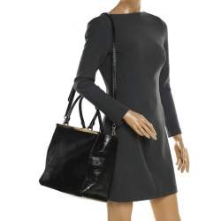 MICHAEL Michael Kors Black Calf Hair and Croc Embossed Leather Large Lana Tote
