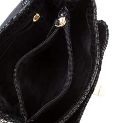 Pre Owned حقيبة كروس مايكل مايكل كورس قفل دوار جلد لامع نقش ثعبان سوداء