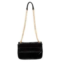 Pre Owned حقيبة كروس مايكل مايكل كورس قفل دوار جلد لامع نقش ثعبان سوداء