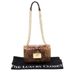 Pre Owned حقيبة كروس مايكل مايكل كورس قفل دوار جلد لامع نقش ثعبان بنية