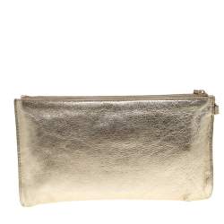 Pre Owned MICHAEL Michael Kors Gold Metallic Leather Wristlet