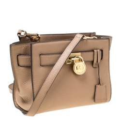 Pre Owned MICHAEL Michael Kors Light Brown Leather Hamilton Crossbody Bag
