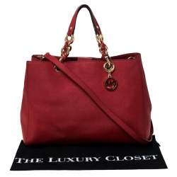 Pre Owned MICHAEL Michael Kors Red Leather Large Cynthia Tote