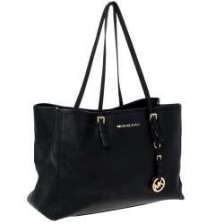 Pre Owned Michael Kors Black Saffiano Leather Medium Jet Set Travel Tote