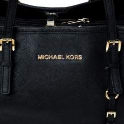 Pre Owned Michael Kors Black Saffiano Leather Medium Jet Set Travel Tote