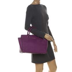 Pre Owned MICHAEL Michael Kors Purple Leather Large Selma Tote