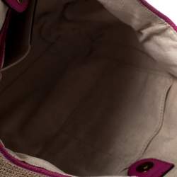 Pre Owned Michael Michael Kors Brown/Pink Woven Raffia and Leather Chain Tote