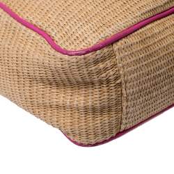 Pre Owned Michael Michael Kors Brown/Pink Woven Raffia and Leather Chain Tote