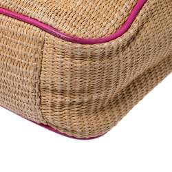 Pre Owned Michael Michael Kors Brown/Pink Woven Raffia and Leather Chain Tote