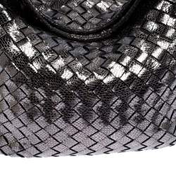 Pre Owned Michael Kors Metallic Grey Woven Leather Newbury Hobo