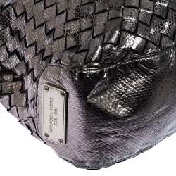 Pre Owned Michael Kors Metallic Grey Woven Leather Newbury Hobo