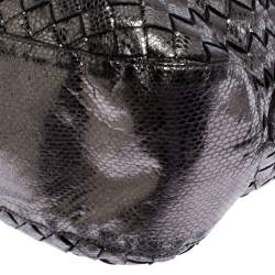 Pre Owned Michael Kors Metallic Grey Woven Leather Newbury Hobo