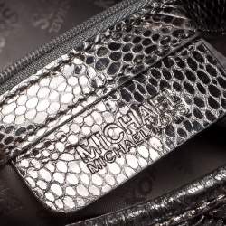 Pre Owned Michael Kors Metallic Grey Woven Leather Newbury Hobo