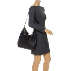 Pre Owned MICHAEL Michael Kors Black Leather Jet Set Chain Hobo