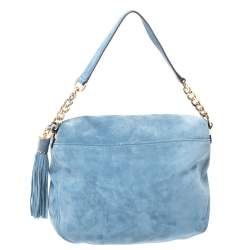 Pre Owned Michael Michael Kors Sky Blue Nubuck Bedford Shoulder Bag