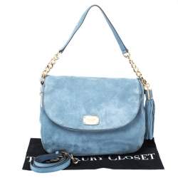 Pre Owned Michael Michael Kors Sky Blue Nubuck Bedford Shoulder Bag