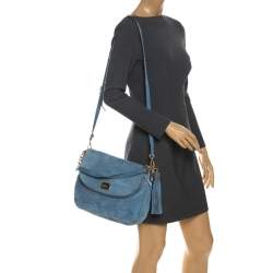 Pre Owned Michael Michael Kors Sky Blue Nubuck Bedford Shoulder Bag