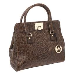 Pre Owned MICHAEL Michael Kors Brown Python Embossed Leather Large Astrid Satchel