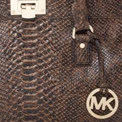 Pre Owned MICHAEL Michael Kors Brown Python Embossed Leather Large Astrid Satchel