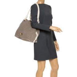 Pre Owned Michael Michael Kors Brown/White Canvas Marina Grab Anchor Tote