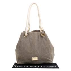 Pre Owned Michael Michael Kors Brown/White Canvas Marina Grab Anchor Tote