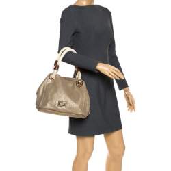 Pre Owned حقيبة يد مايكل مايكل كورس Marina Grab صغيرة كانفاس ذهبية ميتالك