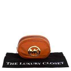 Pre Owned Michael Michael Kors Orange Leather Fulton Cosmetic Pouch
