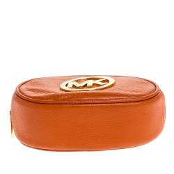 Pre Owned Michael Michael Kors Orange Leather Fulton Cosmetic Pouch
