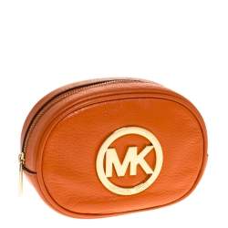 Pre Owned Michael Michael Kors Orange Leather Fulton Cosmetic Pouch
