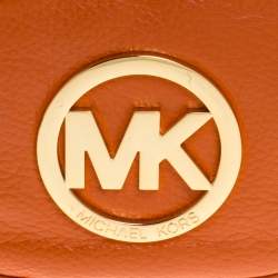 Pre Owned Michael Michael Kors Orange Leather Fulton Cosmetic Pouch