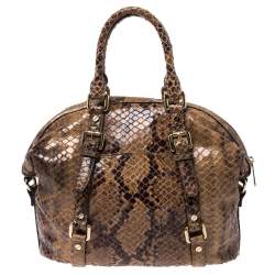 Pre Owned MICHAEL Michael Kors Brown Python Effect Suede Satchel