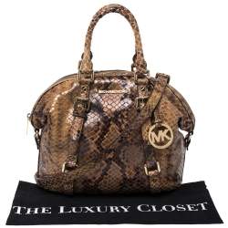 Pre Owned MICHAEL Michael Kors Brown Python Effect Suede Satchel