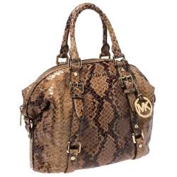 Pre Owned MICHAEL Michael Kors Brown Python Effect Suede Satchel