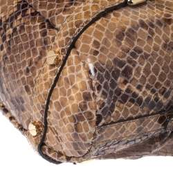 Pre Owned MICHAEL Michael Kors Brown Python Effect Suede Satchel