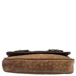 مملوكة مسبقًا حقيبة كتف مايكل مايكل كورس جلد نعام بني منقوش بقلاب