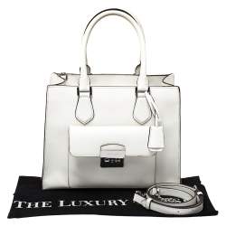 Pre Owned MICHAEL Michael Kors White Leather Medium Bridgette Tote