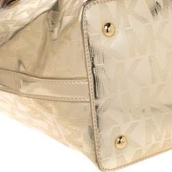 Pre Owned MICHAEL Michael Kors Gold Mirror Signature PVC and Leather Tote