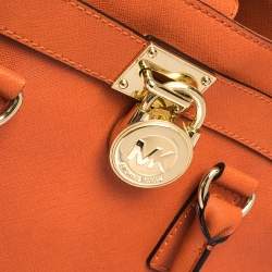 Pre Owned Michael Kors Orange Leather Hamilton East West Tote