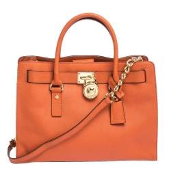 Pre Owned Michael Kors Orange Leather Hamilton East West Tote