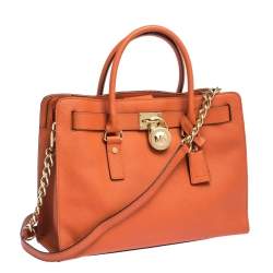 Pre Owned Michael Kors Orange Leather Hamilton East West Tote