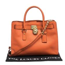 Pre Owned Michael Kors Orange Leather Hamilton East West Tote