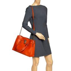 Pre Owned Michael Kors Orange Leather Hamilton East West Tote