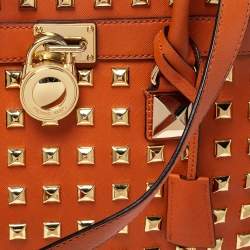 Pre Owned Michael Michael Kors Orange Leather Large Studded Hamilton Tote