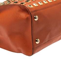 Pre Owned Michael Michael Kors Orange Leather Large Studded Hamilton Tote
