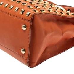 Pre Owned Michael Michael Kors Orange Leather Large Studded Hamilton Tote