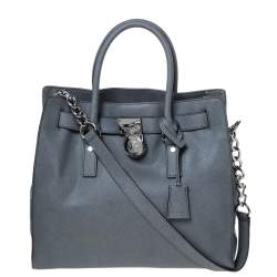 Pre Owned MICHAEL Michael Kors Grey Leather Large Hamilton North South Tote