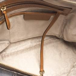 Pre Owned MICHAEL Michael Kors Dark Brown Signature Coated Canvas and Leather Jet Set Top Zip Tote