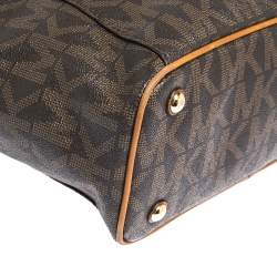 Pre Owned MICHAEL Michael Kors Dark Brown Signature Coated Canvas and Leather Jet Set Top Zip Tote