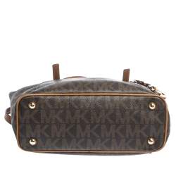 Pre Owned MICHAEL Michael Kors Dark Brown Signature Coated Canvas and Leather Jet Set Top Zip Tote